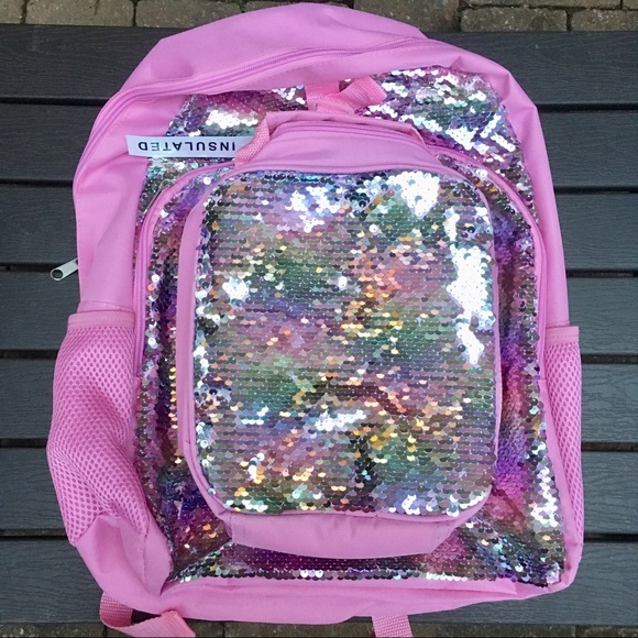 Mystic | Accessories | Nwt Pink Flip Sequin Backpack Lunch Bag Set ...